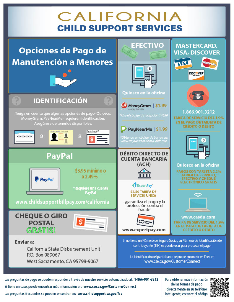 spanish Child Support Payment options grid