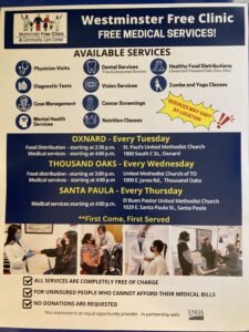 Flyer that lists the free services offered and dates and times offered.